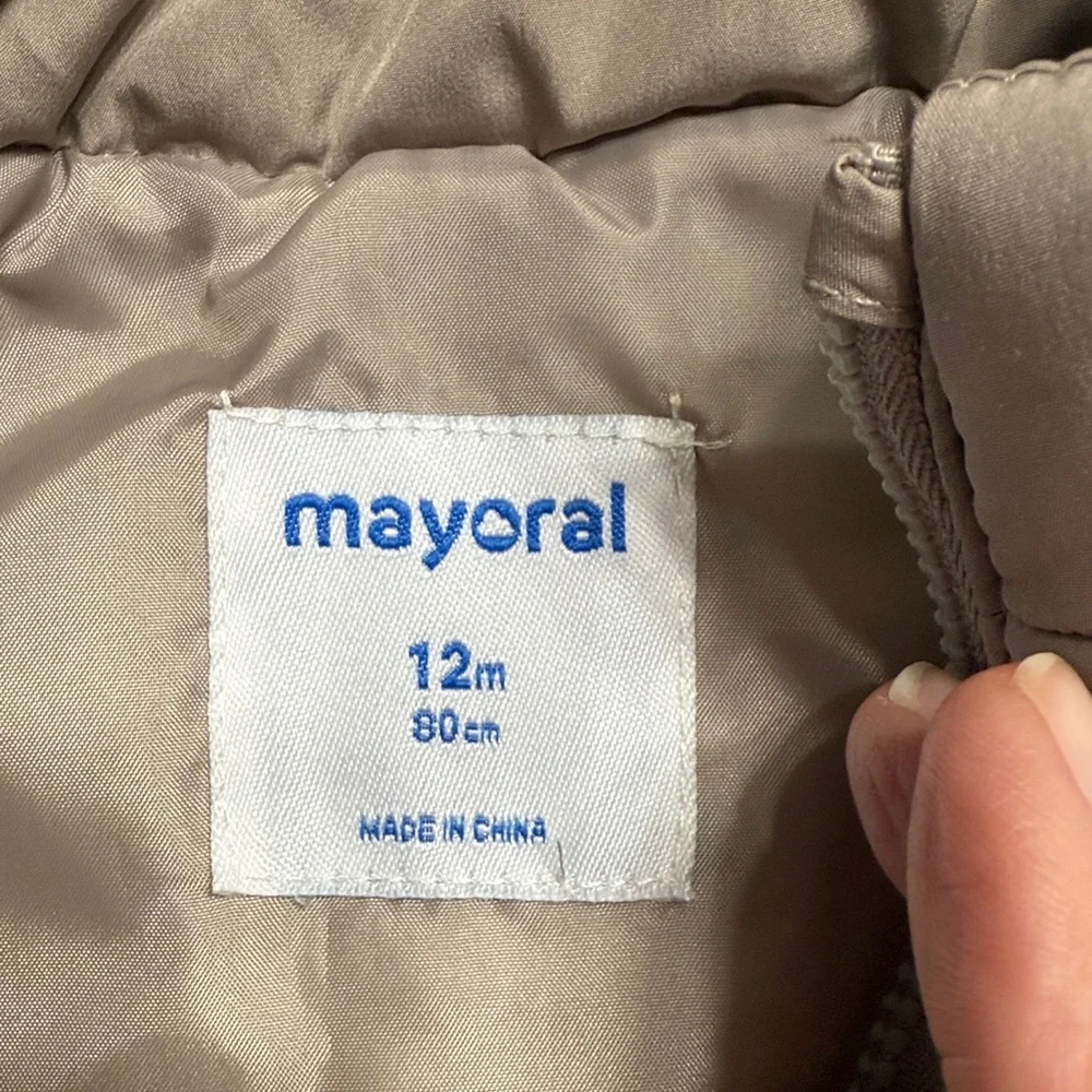 Mayoral Taupe Kids Puffer Vest SZ 12 months girls ruffle detail fall winter warm